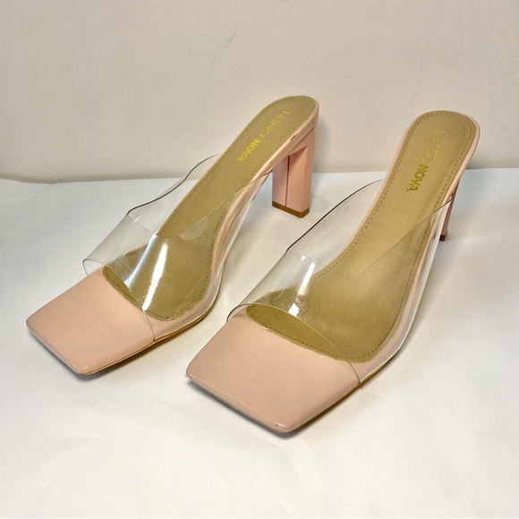 Fashion Nova Lift-Me-Up Clear Nude Heels Square Toe Chunky Mule Women's Size 11 - Picture 3 of 11